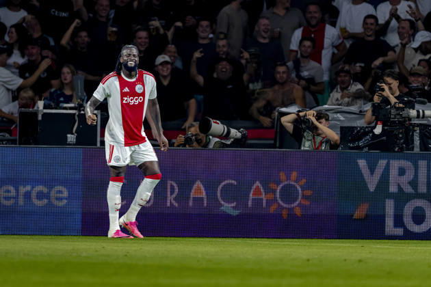 AMSTERDAM — AFC Ajax Amsterdam forward Toluwalase Arokodare celebrates his goal during the UEFA Conference League at the Johan Cruijff ArenA on August 27, 2026, in Amsterdam, the Netherlands. Photo by DeFodi Images