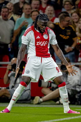 AMSTERDAM — AFC Ajax Amsterdam forward Toluwalase Arokodare celebrates his goal during the UEFA Conference League at the Johan Cruijff ArenA on August 27, 2026, in Amsterdam, the Netherlands. Photo by DeFodi Images