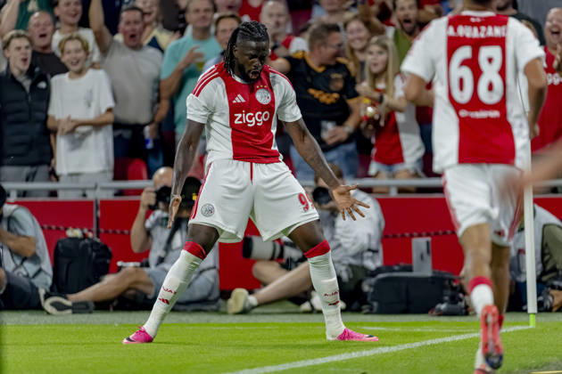 AMSTERDAM — AFC Ajax Amsterdam forward Toluwalase Arokodare celebrates his goal during the UEFA Conference League at the Johan Cruijff ArenA on August 27, 2026, in Amsterdam, the Netherlands. Photo by DeFodi Images
