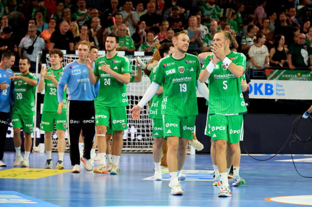 August 27, 2026, GER Germany, Handball, 1st Bundesliga, August 27, 2026, 2026–2027 season, Berlin, Fuechse Berlin vs. Melsungen Fuechse player group, Mathias Gidsel (Fuechse Berlin 19), Prantner, Leo (Fuechse Berlin 6), celebration, cheering, joy, happiness, happy, positive emotions, Max Schmeling Halle, Berlin, Germany Copyright: xNordphotox xEnglerx