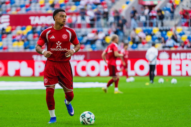 Steven van der Sloot, Fortuna Düsseldorf, No. 02, during warm-ups for Fortuna Düsseldorf vs. VFB Stuttgart II, soccer, 3. Liga, Matchday 03, 2026–27 season, August 28, 2026, DFL regulations prohibit any use of photographs as image sequences and or quasi-video, Fortuna Düsseldorf vs. VFB Stuttgart II, soccer, 3. Liga, Matchday 3, 2026–27 season, August 28, 2026, Düsseldorf Copyright: xEibner-Pressefoto LukasxBaldygax EP_LBA