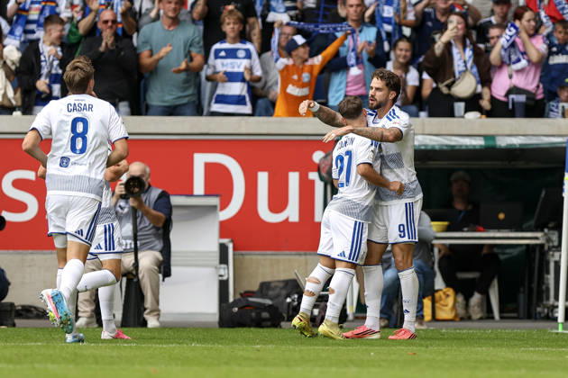 August 29, 2026, GER, Soccer, Men s, 3rd Division, 2026–2027 Season, MSV Duisburg vs. FC Würzburger Kickers, Lex Tyger Lobinger, Duisburg goal celebration, celebrating after scoring the 1–0 goal, Duisburg Schauinsland Arena, North Rhine-Westphalia, Germany Copyright: xAdrianxSchlüterx