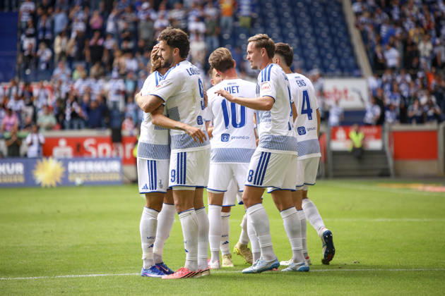 August 29, 2026, GER, Soccer, Men s, 3rd Division, 2026–2027 Season, MSV Duisburg vs. FC Würzburger Kickers; Lex Tyger Lobinger; Duisburg goal celebration; celebrates with his team after scoring the 2–0 goal; Duisburg; Schauinsland; Reisen Arena; North Rhine-Westphalia; Germany Copyright: xAdrianxSchlüterx