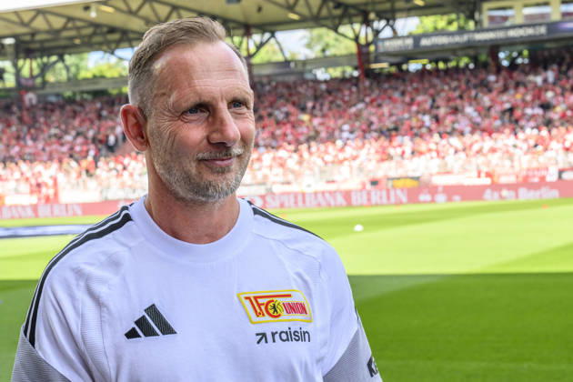Pictured from left: Mauro Lustrinelli, Union Berlin, coach, GER, Berlin, soccer, 1. FC Union Berlin vs. Eintracht Frankfurt, at the Alte Försterei, August 29, 2026, DFB and DFL regulations prohibit any use of photographs as image sequences and or quasi-video, Copyright: HMBxMedia UwexKoch