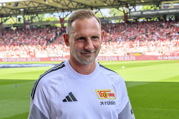 Pictured from left: Mauro Lustrinelli, Union Berlin, coach, GER, Berlin, soccer, 1. FC Union Berlin vs. Eintracht Frankfurt, at the Alte Försterei, August 29, 2026, DFB and DFL regulations prohibit any use of photographs as image sequences and or quasi-video, Copyright: HMBxMedia UwexKoch