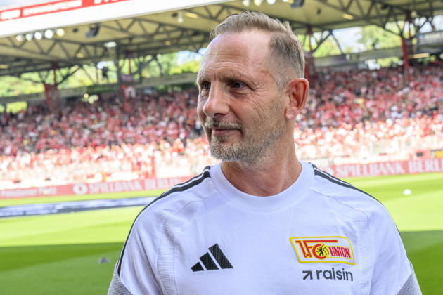 Pictured from left: Mauro Lustrinelli, Union Berlin, coach, GER, Berlin, soccer, 1. FC Union Berlin vs. Eintracht Frankfurt, at the Alte Försterei, August 29, 2026, DFB and DFL regulations prohibit any use of photographs as image sequences and or quasi-video, Copyright: HMBxMedia UwexKoch