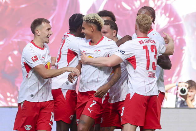 Antonio Nusa of RB Leipzig celebrates his goal with his teammates during the Bundesliga match between RB Leipzig and Borussia Mönchengladbach, Red Bull Arena on August 29, 2026, in Leipzig, Germany. Photo by Marco Steinbrenner, DeFodi Images. Antonio Nusa of RB Leipzig celebrates his goal with teammates during the Bundesliga match between RB Leipzig and Borussia Mönchengladbach at Red Bull Arena on August 29, 2026 in Leipzig, Germany. Photo by Marco Steinbrenner, DeFodi Images. DFB and DFL regulations prohibit any use of photographs as image sequences and or quasi-video. Photo by Marco Steinbrenner, DeFodi Images.