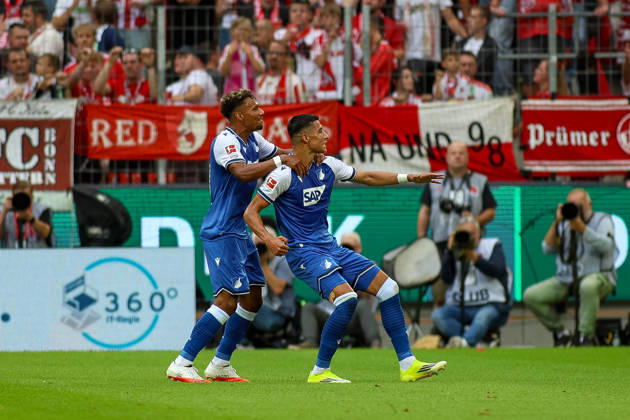 August 29, 2026, GER, Soccer, Men s, Bundesliga, 1. Bundesliga, 2026–2027 Season, 1. FC Köln vs. TSG 1899 Hoffenheim: Adam Daghim (TSG) celebrates his goal to make it 0–1 with Bambasá Contá (TSG) Copyright: xSvenxHanischx