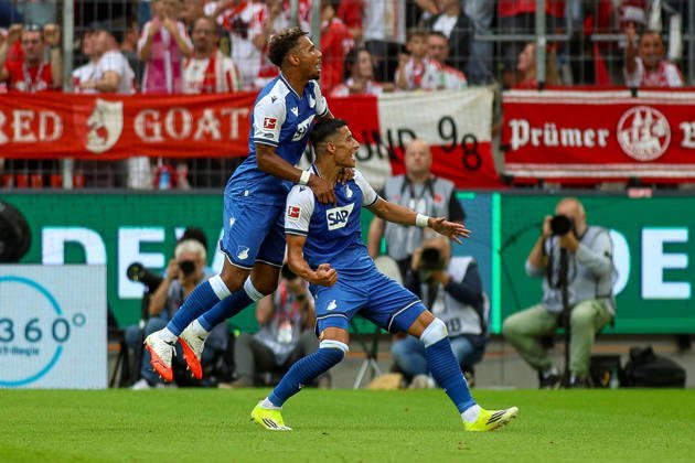 August 29, 2026, GER, Soccer, Men s, Bundesliga, 1. Bundesliga, 2026–2027 Season, 1. FC Köln vs. TSG 1899 Hoffenheim: Adam Daghim (TSG) celebrates his goal to make it 0–1 with Bambasá Contá (TSG) Copyright: xSvenxHanischx