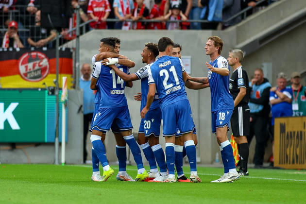 August 29, 2026, GER, Soccer, Men s, Bundesliga, 1. Bundesliga, 2026–2027 Season, 1. FC Köln vs. TSG 1899 Hoffenheim: Adam Daghim (TSG) celebrates the goal, cheering with his teammates after scoring the 0–1 goal Copyright: xSvenxHanischx