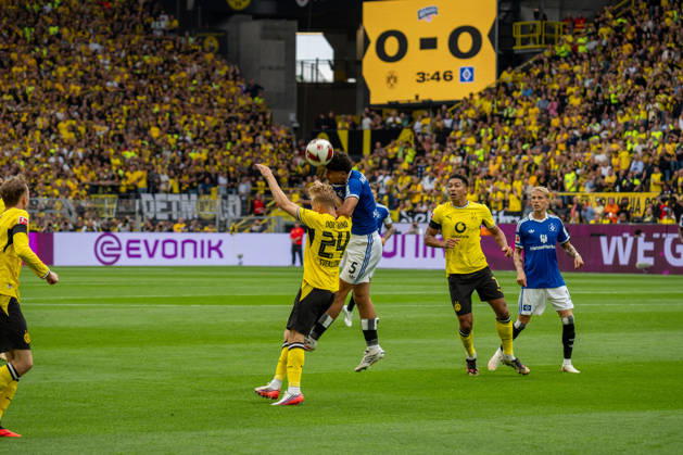 Daniel Svensson, Borussia Dortmund, 24, and Martin Adeline, Hamburger SV, 05, GER BVB Borussia Dortmund 09 vs. Hamburger SV, Soccer, Bundesliga, Matchday 01, 2026–2027 Season, September 29, 2026 DFB DFL regulations prohibit any use of photographs as image sequences and or quasi-video, GER BVB Borussia Dortmund 09 vs. Hamburger SV, soccer, Bundesliga, Matchday 01, 2026–2027 season, September 29, 2026, Dortmund Copyright: xEibner-Pressefoto FabianxFriesex EP_FFE