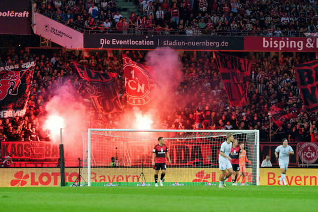 Home fans of 1 FC Nuremberg, GER, 1 FC Nuremberg vs. Arminia Bielefeld, soccer, 2. Bundesliga, Matchday 3, 2026–2027 season, August 29, 2026, DFL regulations prohibit any use of photographs as image sequences and or quasi-video, GER, 1 FC Nuremberg vs. Arminia Bielefeld, soccer, 2. Bundesliga, Matchday 3, 2026–2027 season, August 29, 2026, Nuremberg Copyright: xEibner-Pressefoto MaxxVogelx EP_MVL