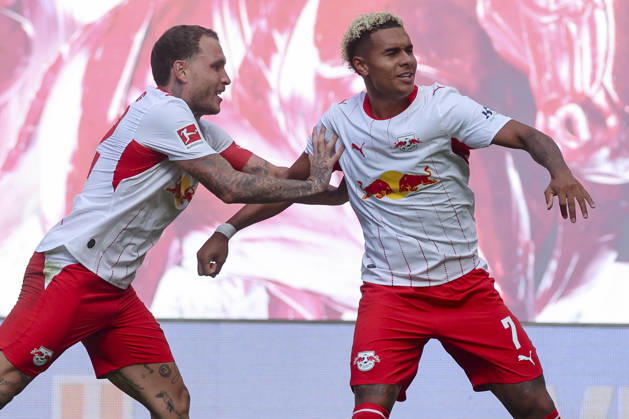 Antonio Nusa of RB Leipzig celebrates his goal to make it 2–0 with David Raum of RB Leipzig during the Bundesliga match between RB Leipzig and Borussia Mönchengladbach, Red Bull Arena on August 29, 2026, in Leipzig, Germany. Photo by Marco Steinbrenner, DeFodi Images. Antonio Nusa of RB Leipzig celebrates after scoring his team’s second goal with David Raum of RB Leipzig during the Bundesliga match between RB Leipzig and Borussia Mönchengladbach at Red Bull Arena on August 29, 2026 in Leipzig, Germany. Photo by Marco Steinbrenner, DeFodi Images. DFB and DFL regulations prohibit any use of photographs as image sequences and or quasi-video. Photo by Marco Steinbrenner, DeFodi Images.