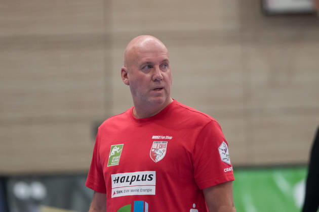 Coach Pether Krautmeyer, Halle; SV Union Halle Neustadt vs. TuS Metzingen, Women s Handball Bundesliga 1, 2026–27 Season, August 30, 2026, Halle SWH Arena, Saxony-Anhalt, Germany