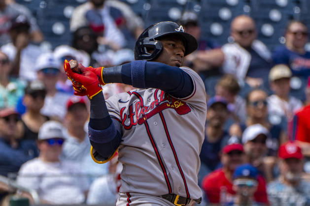 Atlanta Braves center fielder Michael Harris II (23) strikes out swinging in the top of the second inning during a game against the Washington Nationals at Nationals Park in Washington, DC on Wednesday, September 2, 2026.  WAP20260902410 BONNIExCASH