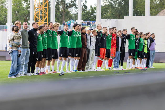 The SC Preussen Muenster players celebrate their 2–1 victory after the final whistle. GER, SC Preussen Muenster vs. TSV Havelse, soccer, 3. Liga, Matchday 4, 2026–2027 season, September 5, 2026 DFL regulations prohibit the use of photographs as image sequences and or quasi-video GER, SC Preussen Münster vs. TSV Havelse, soccer, 3rd League, Matchday 4, 2026–2027 season, September 5, 2026, Münster Copyright: xEibner-Pressefoto JanxRollingerx EP_JSK
