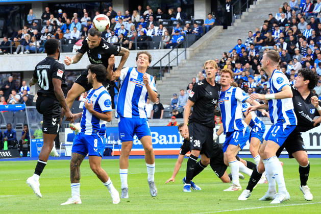 September 6, 2026, Germany, Soccer, 2. Bundesliga, Matchday, 2026–2027 Season, Berlin Olympic Stadium, Hertha BSC vs. 1. FC Magdeburg 1–1 (goal by Falko Michel), 1. FC Magdeburg 21, Kevin Sessa, Hertha BSC Berlin 8, Linus Jasper Gechter, Hertha BSC Berlin 44, MORITZ BRONI KWARTENG, 1. FC Magdeburg 10. DFB and DFL regulations prohibit any use of photographs as image sequences and or quasi-video. Berlin, Berlin Olympic Stadium, Berlin, Germany Copyright: xNordphotox xEnglerx