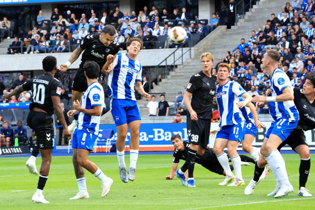 September 6, 2026, Germany, Soccer, 2. Bundesliga, Matchday, 2026–2027 Season, Berlin Olympic Stadium, Hertha BSC vs. 1. FC Magdeburg 1–1 (goal by Falko Michel), 1. FC Magdeburg 21, Kevin Sessa, Hertha BSC Berlin 8, Linus Jasper Gechter, Hertha BSC Berlin 44, MORITZ BRONI KWARTENG, 1. FC Magdeburg 10. DFB and DFL regulations prohibit any use of photographs as image sequences and or quasi-video. Berlin, Berlin Olympic Stadium, Berlin, Germany Copyright: xNordphotox xEnglerx