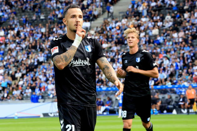 September 6, 2026, Germany, Soccer, 2. Bundesliga, Matchday, 2026–2027 Season, Berlin Olympic Stadium, Hertha BSC vs. 1. FC Magdeburg 1–1 (goal by Falko Michel), 1. FC Magdeburg 21. DFB and DFL regulations prohibit any use of photographs as image sequences and or quasi-video. Berlin, Berlin Olympic Stadium, Berlin, Germany Copyright: xNordphotox xEnglerx