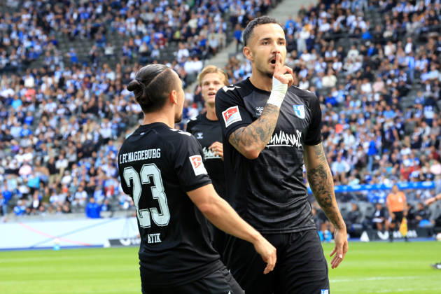 September 6, 2026, Germany, Soccer, 2. Bundesliga, Matchday, 2026–2027 Season, Berlin Olympic Stadium, Hertha BSC vs. 1. FC Magdeburg 1–1 (goal by Falko Michel, 1. FC Magdeburg 21; Baris Atik, 1. FC Magdeburg 23). DFB and DFL regulations prohibit any use of photographs as image sequences and or quasi-video. Berlin, Berlin Olympic Stadium, Berlin, Germany Copyright: xNordphotox xEnglerx