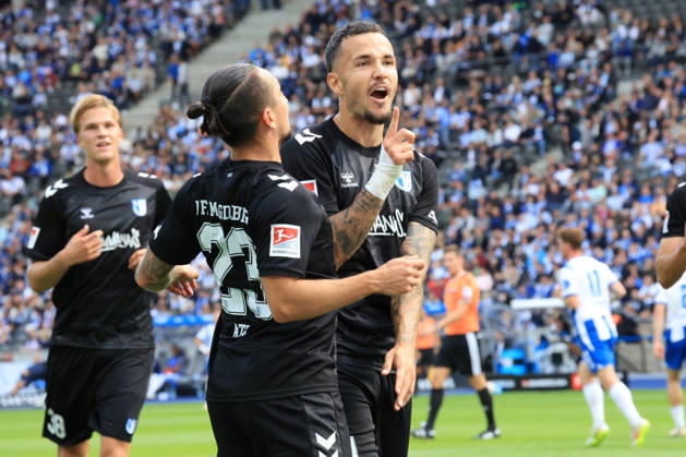 September 6, 2026, Germany, Soccer, 2. Bundesliga, Matchday, 2026–2027 Season, Berlin Olympic Stadium, Hertha BSC vs. 1. FC Magdeburg 1–1 (goal by Falko Michel, 1. FC Magdeburg 21; Baris Atik, 1. FC Magdeburg 23). DFB and DFL regulations prohibit any use of photographs as image sequences and or quasi-video. Berlin, Berlin Olympic Stadium, Berlin, Germany Copyright: xNordphotox xEnglerx