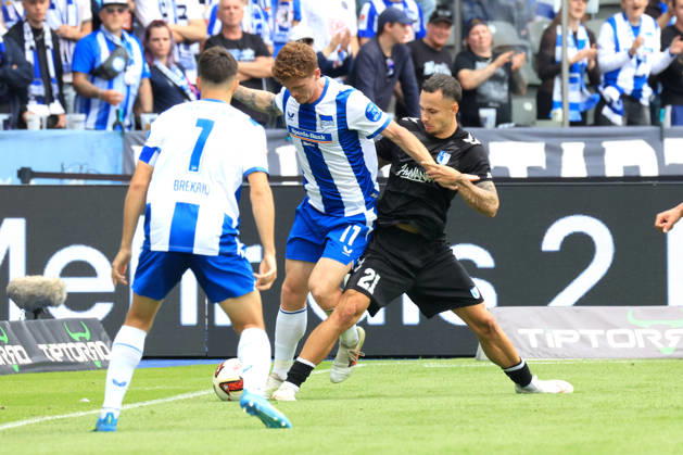 September 6, 2026, Germany, Soccer, 2. Bundesliga, Matchday, 2026–2027 Season, Berlin Olympic Stadium, Hertha BSC vs. 1. FC Magdeburg—Sebastian Groenning, Hertha BSC Berlin 17, Josip Brekalo, Hertha BSC Berlin 7, Falko Michel, 1 FC Magdeburg 21. 2. Bundesliga. DFB and DFL regulations prohibit any use of photographs as image sequences and or quasi-video. Berlin, Berlin Olympic Stadium, Berlin, Germany Copyright: xNordphotox xEnglerx