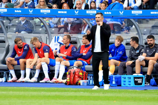 September 6, 2026, Germany, Soccer, 2. Bundesliga, Matchday, 2026–2027 Season, Berlin Olympic Stadium, Hertha BSC vs. 1. FC Magdeburg Head Coach Stefan Leitl, Hertha BSC Berlin, Hertha bench, 2nd Division, DFB and DFL regulations prohibit any use of photographs as image sequences and or quasi-video, Berlin, Berlin Olympic Stadium, Berlin, Germany Copyright: xNordphotox xEnglerx