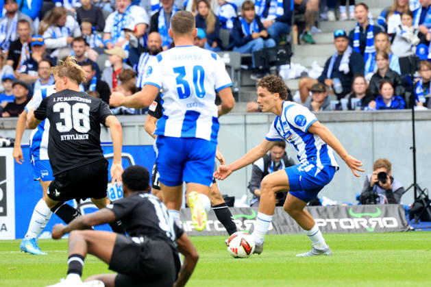 September 6, 2026, Germany, Soccer, 2. Bundesliga, Matchday, 2026–2027 Season, Berlin Olympic Stadium, Hertha BSC vs. 1. FC Magdeburg, Soufian Gouram, Hertha BSC Berlin 33, Paul Seguin, Hertha BSC Berlin 30, Luka Hyrylaeinen, 1. FC Magdeburg 38. 2. Bundesliga. DFB and DFL regulations prohibit any use of photographs as image sequences and or quasi-video. Berlin, Berlin Olympic Stadium, Berlin, Germany Copyright: xNordphotox xEnglerx