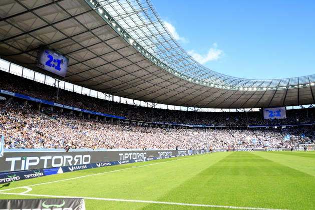 September 6, 2026, Germany, Soccer, 2. Bundesliga, Matchday, 2026–2027 Season, Berlin Olympic Stadium, Hertha BSC vs. 1. FC Magdeburg—stadium interior view with final score. 2nd Division, DFB, DFL regulations prohibit any use of photographs as image sequences and or quasi-video. Berlin, Berlin Olympic Stadium, Berlin, Germany Copyright: xNordphotox xEnglerx