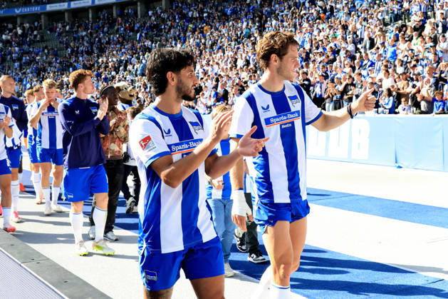 September 6, 2026, Germany, Soccer, 2. Bundesliga, Matchday, 2026–2027 Season, Berlin Olympic Stadium, Hertha BSC vs. 1. FC Magdeburg Kevin Sessa Hertha BSC Berlin 8, Linus Jasper Gechter Hertha BSC Berlin 44 2. League DFB DFL regulations prohibit any use of photographs as image sequences and or quasi-video Berlin Berlin Olympic Stadium Berlin Germany Copyright: xNordphotox xEnglerx