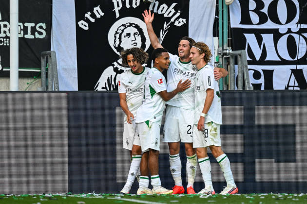 Joe Scally of Mönchengladbach, 29, celebrates with the team after scoring the goal that made it 3–1 on September 5, 2026 ¢ Soccer ¢ Borussia Mönchengladbach vs. SV Elversberg, Borussia Park, Mönchengladbach, DFB and DFL regulations prohibit any use of photographs as image sequences and or quasi-video. NRW, Germany Copyright: xpepphotox xHorstxMauelshagenx pep00321, pep_20260905_hm