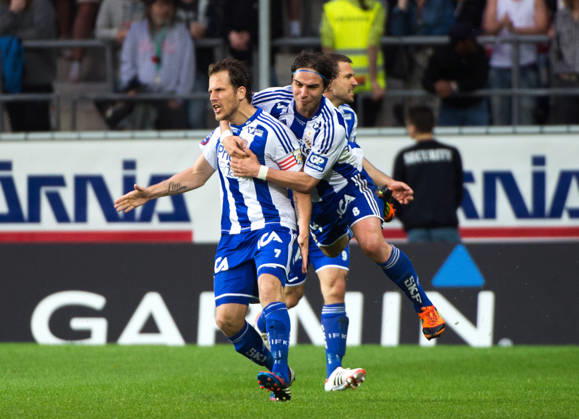 Soccer, Allsvenskan, GAIS IFK Göteborg: Tobias Hysén and Nordin Gerzic of IFK Göteborg celebrate after a 1-1 draw in Göteborg, Sweden  Copyright: xDanielxStillerx