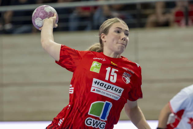 Alsco Women s Handball Bundesliga, 2026–2027 Season: SV Union Halle Neustadt vs. HSG Blomberg Lippe, Halle, Germany, September 9, 2026. Pictured: Fabienne Büch Buech of Halle with the ball, Halle an der Saale, SWH Arena, Saxony-Anhalt, Germany