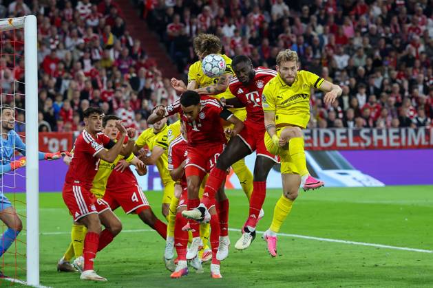 One-on-one, action, featuring Alexandar Pavlovic 45 FC Bayern Munich, Jamal Musiala 10 FC Bayern Munich, Dayot Upamecano 2 FC Bayern Munich, FC Bayern Munich vs. FK Bodo Glimt, soccer, UEFA, Champions League, group stage, September 9, 2026, Munich, Bavaria, Germany Copyright: xkolbert-press ChristianxKolbertx