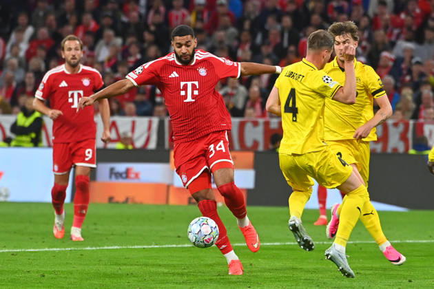 Ismael SAIBARI, Bayern Munich, Action, Tackle against Odin Bjoertuft, Glimt, Soccer, Champions League, 2026–27 Season, Group Stage: FC Bayern Munich vs. Bodo Glimt, 5–0, on September 10, 2026