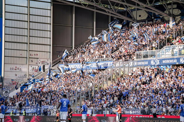Germany Soccer Season 2026–2027, 2. Bundesliga, Matchday 5, SV Darmstadt 98 vs. Arminia Bielefeld, Merck Stadium at Böllenfalltor, Darmstadt—spectators, stadium, fans, stands, flags—Darmstadt, Merck Stadium at Böllenfalltor, Germany Copyright: xBennetxLongx