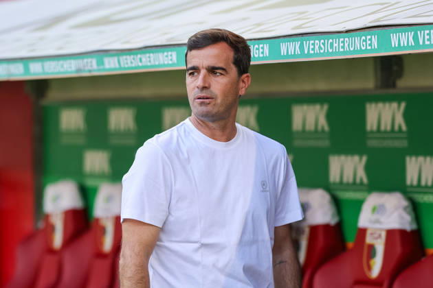 Carles Martinez, Bayer 04 Leverkusen Head Coach, pre-match, GER, FC Augsburg vs. Bayer 04 Leverkusen, Soccer, Bundesliga, Matchday 3, 2026–2027 Season, September 12, 2026, DFL and DFB regulations prohibit any use of photographs as image sequences and or quasi-video, GER, FC Augsburg vs. Bayer 04 Leverkusen, soccer, Bundesliga, Matchday 3, 2026–2027 season, September 12, 2026, Augsburg Copyright: xEibner-Pressefoto JennixMaulx EP_JML