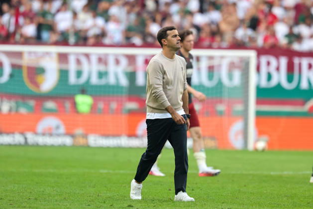 Carles Martinez, Bayer 04 Leverkusen, Head Coach after the game, GER, FC Augsburg vs. Bayer 04 Leverkusen, Soccer, Bundesliga, Matchday 3, 2026–2027 Season, September 12, 2026, DFL and DFB regulations prohibit any use of photographs as image sequences and or quasi-video, GER, FC Augsburg vs. Bayer 04 Leverkusen, soccer, Bundesliga, Matchday 3, 2026–2027 season, September 12, 2026, Augsburg Copyright: xEibner-Pressefoto JennixMaulx EP_JML