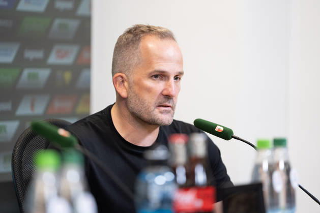 Manuel Baum, Augsburg coach, at the press conference following the Bundesliga match between FC Augsburg and Bayer 04 Leverkusen on September 12, 2026, at the WWK Arena in Augsburg, Bavaria, Germany