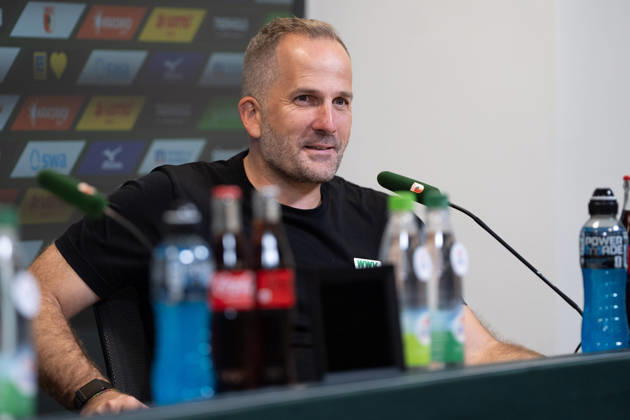 Manuel Baum, Augsburg coach, at the press conference following the Bundesliga match between FC Augsburg and Bayer 04 Leverkusen on September 12, 2026, at the WWK Arena in Augsburg, Bavaria, Germany