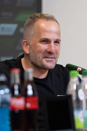 Manuel Baum, Augsburg coach, at the press conference following the Bundesliga match between FC Augsburg and Bayer 04 Leverkusen on September 12, 2026, at the WWK Arena in Augsburg, Bavaria, Germany