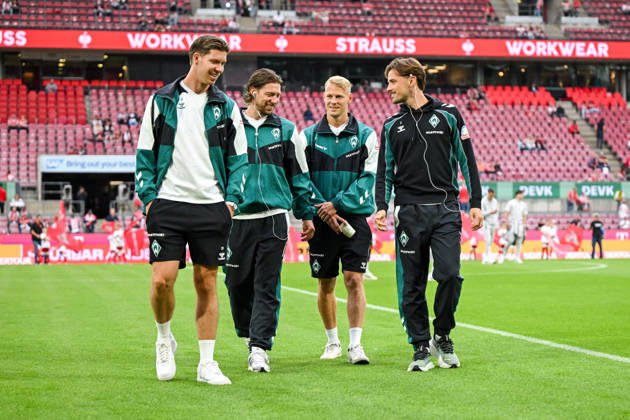 September 12, 2026, GER, Soccer, Men s, 1. Bundesliga, 2026–2027 Season, Matchday 3, 1. FC Köln vs. SV Werder Bremen Cedric Itten (Werder Bremen), 26, Mitchell Weiser (Werder Bremen), 08, Marco Grüll, Werder Bremen, 17, Olivier Deman, Werder Bremen, 02. DFB and DFL regulations prohibit any use of photographs as image sequences and or quasi-video. Cologne Rhein Energie Stadium, North Rhine-Westphalia, Germany Copyright: xNordphoto Wiegandx