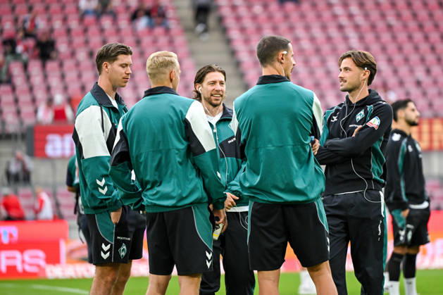 September 12, 2026, Germany, Soccer, Men s, 1st Bundesliga, 2026–2027 season, Matchday 3, 1. FC Köln vs. SV Werder Bremen Cedric Itten, Werder Bremen, 26, Marco Grüll, Werder Bremen, 17, Mitchell Weiser, Werder Bremen, 08, Marco Friedl (Werder Bremen), 32, Olivier Deman (Werder Bremen), 02. DFB and DFL regulations prohibit any use of photographs as image sequences and or quasi-video. Cologne, Rhein Energie Stadium, North Rhine-Westphalia, Germany Copyright: xNordphoto Wiegandx