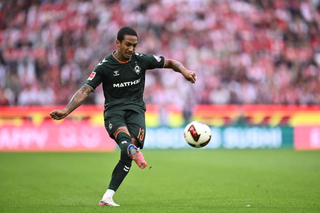 September 12, 2026, GER, Soccer, Men s, 1st Bundesliga, 2026–2027 season, Matchday 3, 1. FC Köln vs. SV Werder Bremen Arthur Werder Bremen, 13 on the ball DFB DFL regulations prohibit any use of photographs as image sequences and or quasi-video Köln Rhein Energie Stadium NRW Germany Copyright: xNordphoto Wiegandx