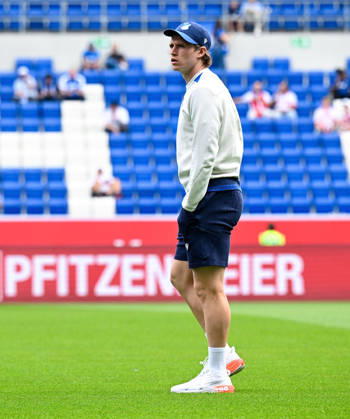 September 12, 2026, SNP Arena, Sinsheim, GER, 1. Bundesliga, TSG Hoffenheim vs. VfB Stuttgart, Patrick Wimmer (Hoffenheim). DFL regulations prohibit the use of photographs as image sequences and or quasi-video. Photo by Hasan Bratic, DeFodi Images