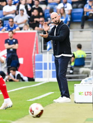 September 12, 2026, SNP Arena, Sinsheim, GER, 1. Bundesliga, TSG Hoffenheim vs. VfB Stuttgart, Coach Christian Ilzer, Hoffenheim. DFL regulations prohibit any use of photographs as image sequences and or quasi-video. Photo by Hasan Bratic, DeFodi Images