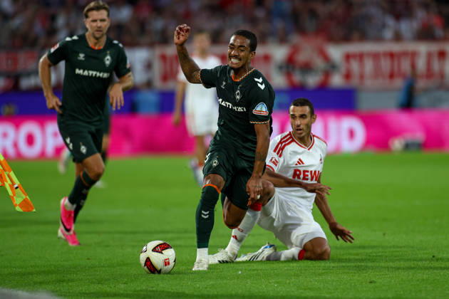 September 12, 2026, GER, Soccer, Men s, Bundesliga, 1. Bundesliga, 2026–2027 Season, 1. FC Köln vs. SV Werder Bremen: Arthur (SVW) and Ellyes Skhiri (KOE) battling for the ball Copyright: xSvenxHanischx