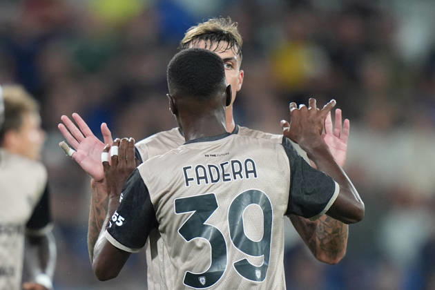 Cagliari s Daniel Maldini celebrates after scoring 1-2 during the Serie A soccer match between Atalanta and Cagliari at New Balance Arena in Bergamo , Italy - September 12, 2026. - Soccer  Copyright: xSpada LaPressex