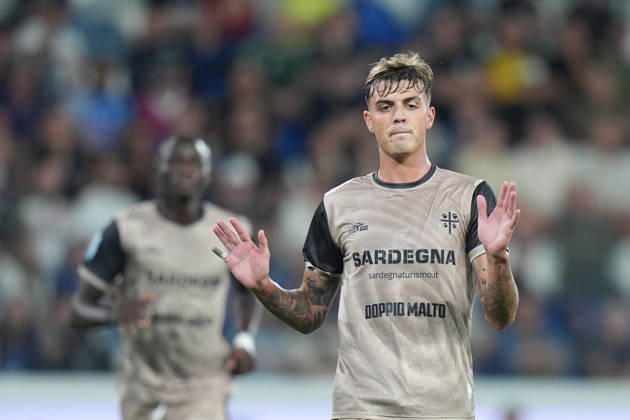 Cagliari s Daniel Maldini celebrates after scoring 1-2 during the Serie A soccer match between Atalanta and Cagliari at New Balance Arena in Bergamo , Italy - September 12, 2026. - Soccer  Copyright: xSpada LaPressex