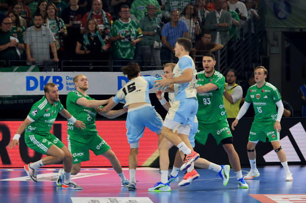 September 13, 2026, GER Germany, Handball, 1st Bundesliga, August 27, 2026, 2026–2027 season, Berlin, Fuechse Berlin vs. Gummersbach Max Darj Fuechse Berlin 5, Matthes Langhoff, Fuechse Berlin 25, Mijajlo Marsenic, Fuechse Berlin 93, Tobias Grondahl, Fuechse Berlin 15, MIRO SCHLUROFF, VfL Gummersbach 15, nordphoto GmbH, Engler Berlin, Max Schmeling Hall, Berlin, Germany Copyright: xNordphotox xEnglerx